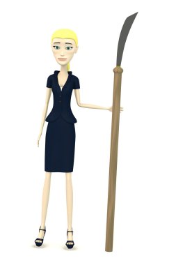 3D render naginata ile çizgi film karakteri