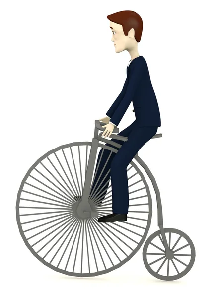 Renderização 3d de personagem de desenho animado com bicicleta velha — Fotografia de Stock