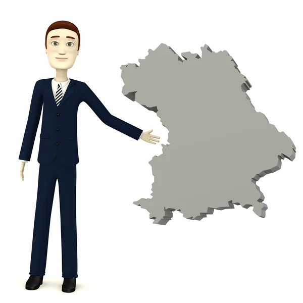 3D рендер персонажа мультфильма с картой Германии — стоковое фото