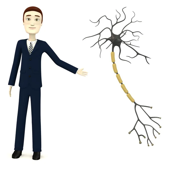 3D-Darstellung der Zeichentrickfigur mit Neuron — Stockfoto