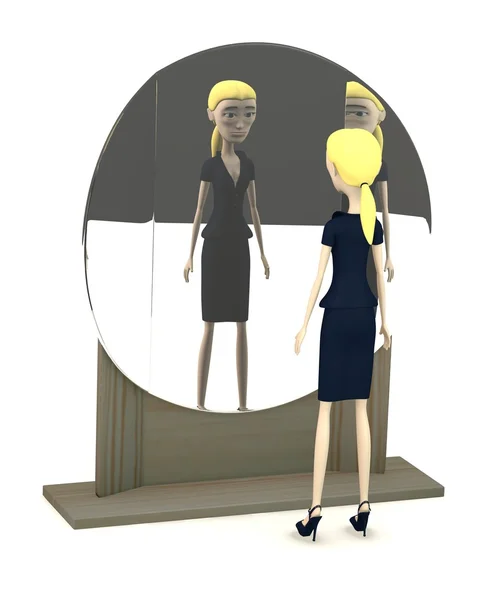 3D візуалізація мультиплікаційного персонажа з дзеркалом — стокове фото