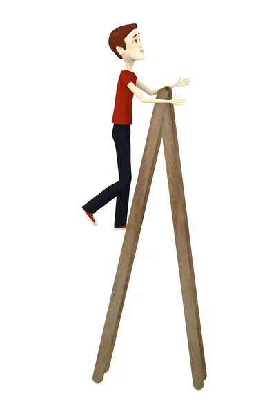 3D render van stripfiguur op een ladder — Stockfoto
