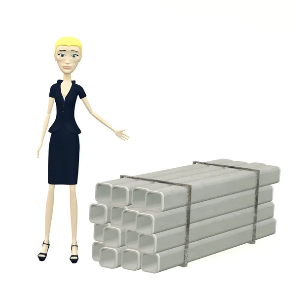 3d renderização de personagem de desenho animado com tubos de construção — Fotografia de Stock