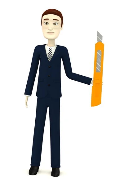 3d render of cartoon character with office knife — Stock Photo, Image