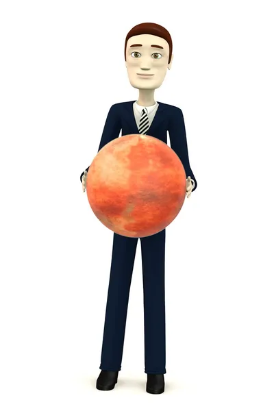 3d render of cartoon character with mars planet in hands — Stock Photo, Image