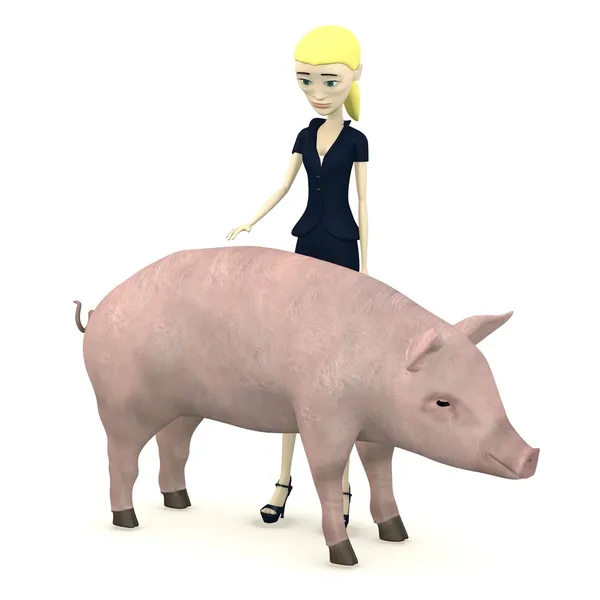 3D визуализация персонажа мультфильма со свиньей в качестве домашнего животного — стоковое фото
