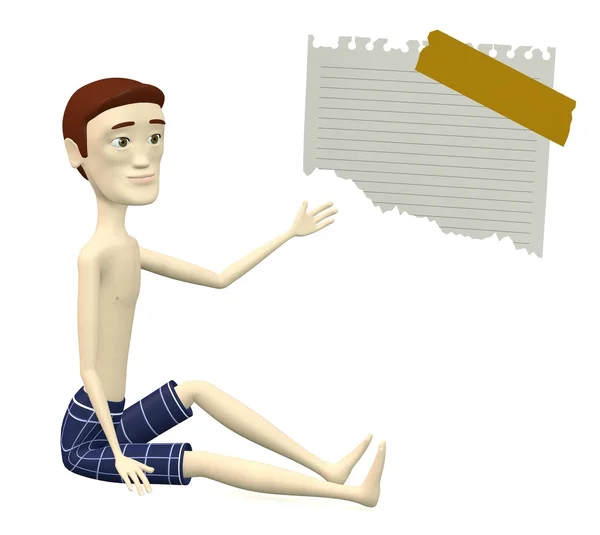 3D візуалізація мультиплікаційного персонажа з папером — стокове фото