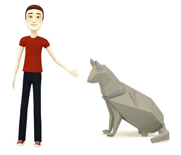 3D визуализация персонажа мультфильма с бумажной кошкой — стоковое фото