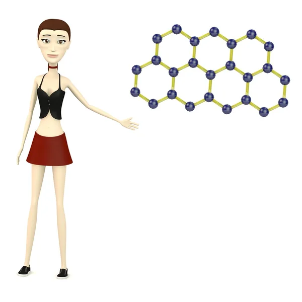 3D render van stripfiguur met moleculen — Stockfoto