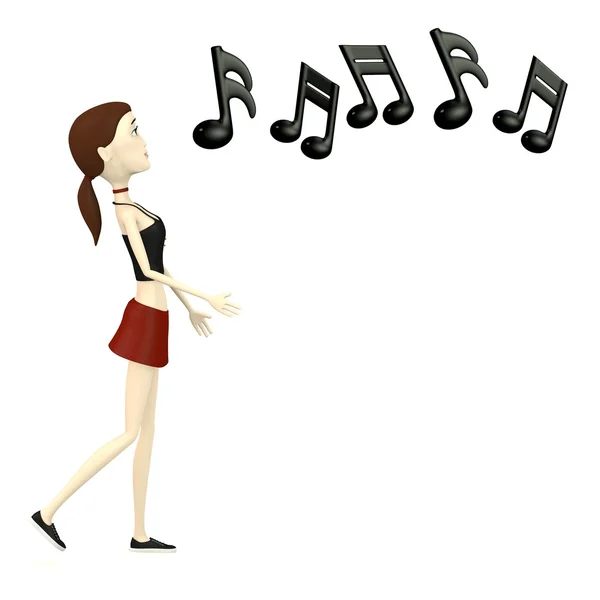 3D vykreslení kreslené postavičky s hudební symboly — Stockfoto