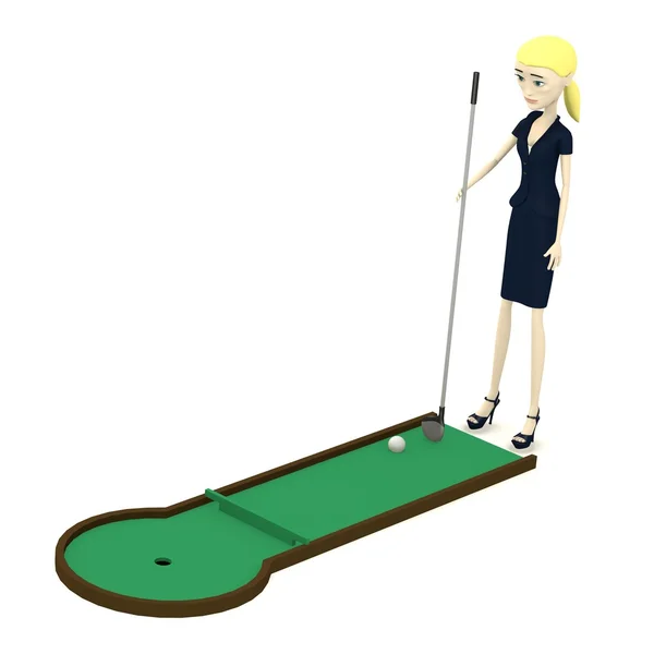 3D визуализация персонажа мультфильма с мини-гольфом — стоковое фото