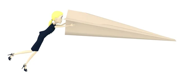 3D renderowania postać z kreskówek z papierowy samolot — Zdjęcie stockowe