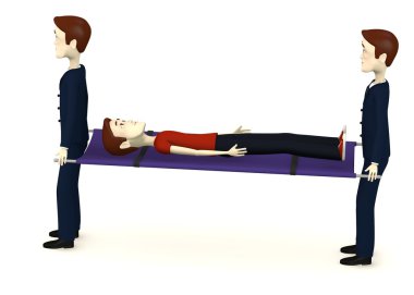 çizgi film karakteri sedye üzerinde 3D render