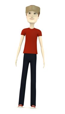 çizgi film karakteri yaz şapka ile 3D render