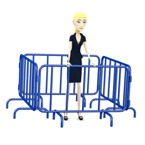 Rendering 3d del personaggio dei cartoni animati con barriere — Foto Stock