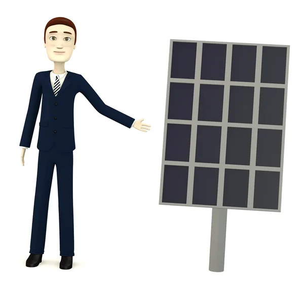 3d renderizado de personaje de dibujos animados con panel solar —  Fotos de Stock