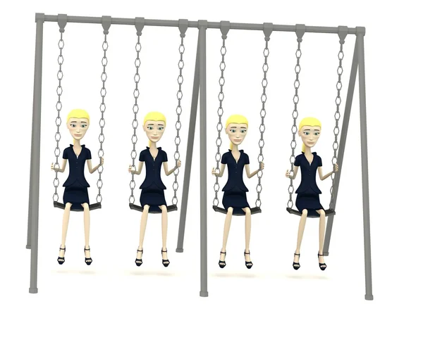 3d render of cartoon character in swing — Stock Photo, Image