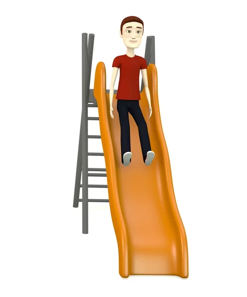 3d render of cartoon character on slide — Stock Photo, Image