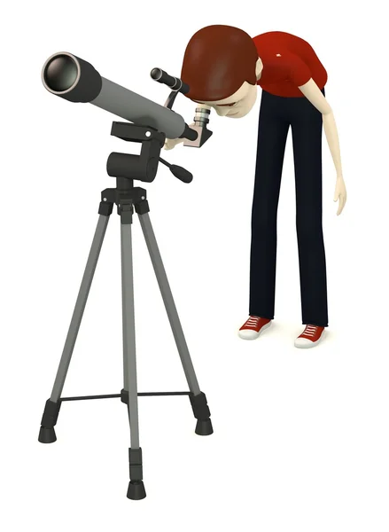 3D визуализация персонажа мультфильма с телескопом — стоковое фото