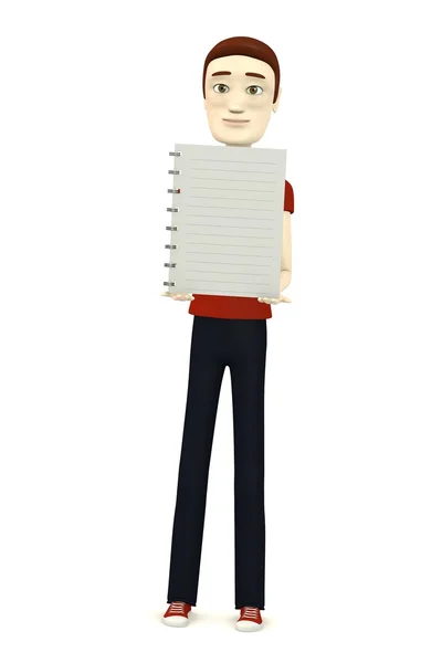 Rendering 3d del personaggio dei cartoni animati con notebook — Foto Stock