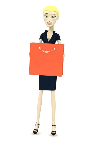 3d render of cartoon character with shopping bag — Stock Photo, Image