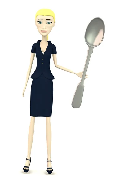 3d render of cartoon character with spoon — Stock Photo, Image