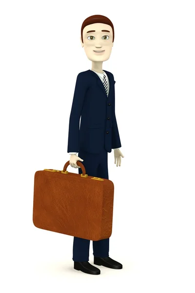 3D визуализация персонажа мультфильма с чемоданом — стоковое фото