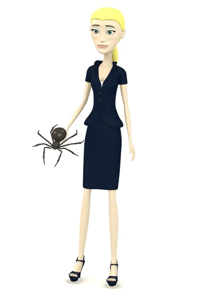 3d render of cartoon character with spider in hand — Stock Photo, Image