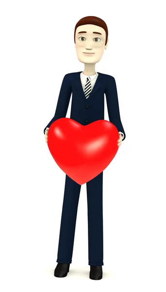 3D-Darstellung der Cartoon-Figur mit Herz — Stockfoto