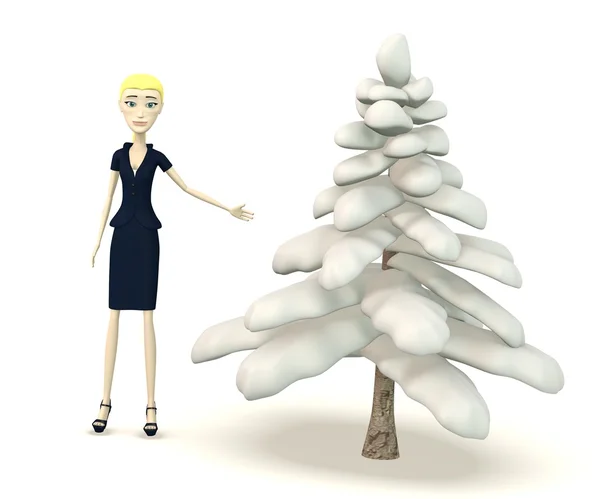 3d render of cartoon character with tree — Stock Photo, Image