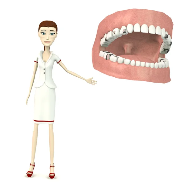 3d renderização de personagem de desenho animado com dentes e recheios — Fotografia de Stock