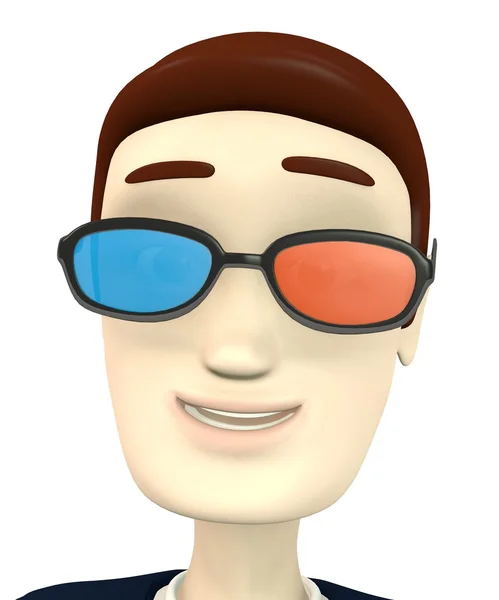 3d render of cartoon character with stereoscopic glasses — Stock Photo, Image