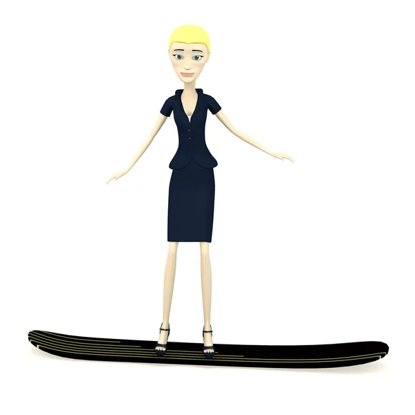 3d render of cartoon character on snowboard — Stock Photo, Image