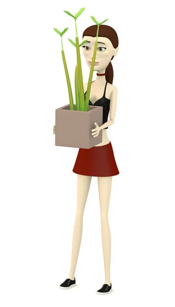 3d render of cartoon character with small plant — Stock Photo, Image