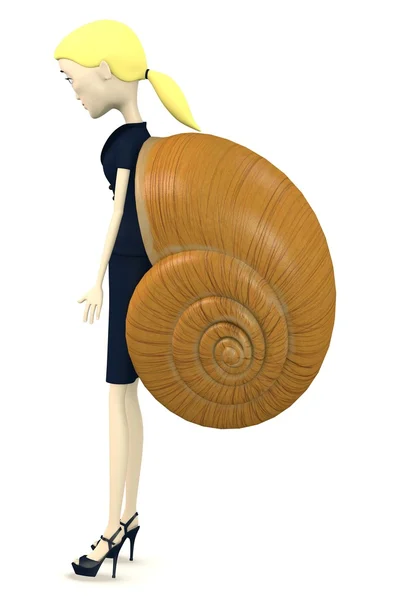 3d render of cartoon character with snail home — Stock Photo, Image