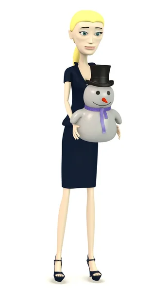 Çizgi film karakteri ile kardan adam 3D render — Stok fotoğraf
