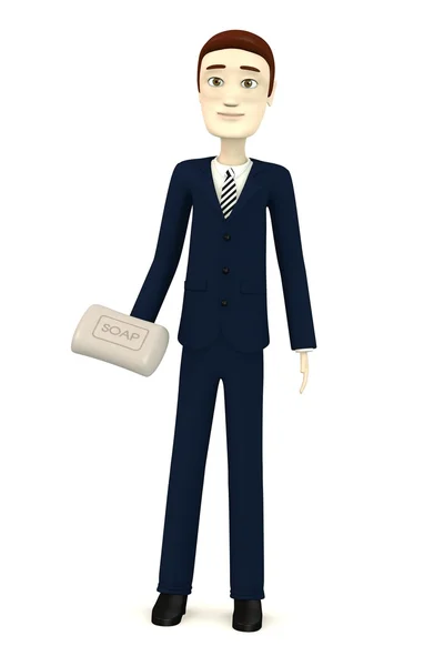 3d renderização de personagem de desenho animado com sabão — Fotografia de Stock