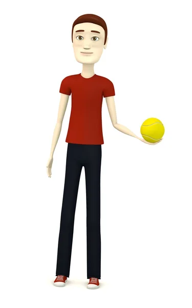 Tenis topu ile çizgi film karakteri 3D render — Stok fotoğraf