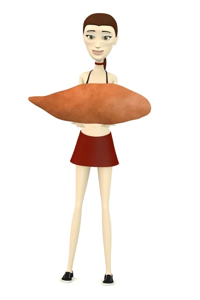 3d render of cartoon character with sweet potato — Stock Photo, Image