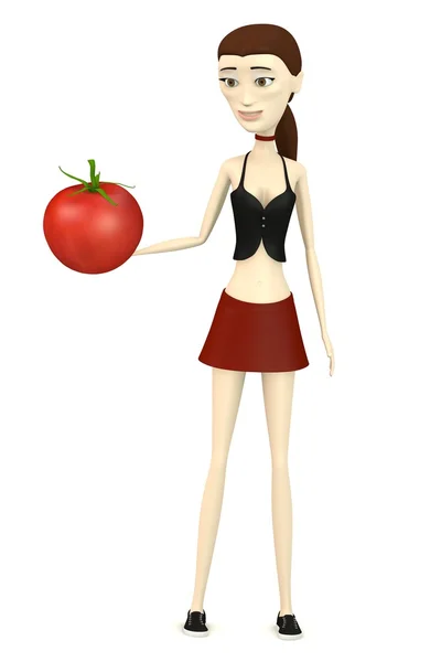 3d render of cartoon character with tomato — Stock Photo, Image