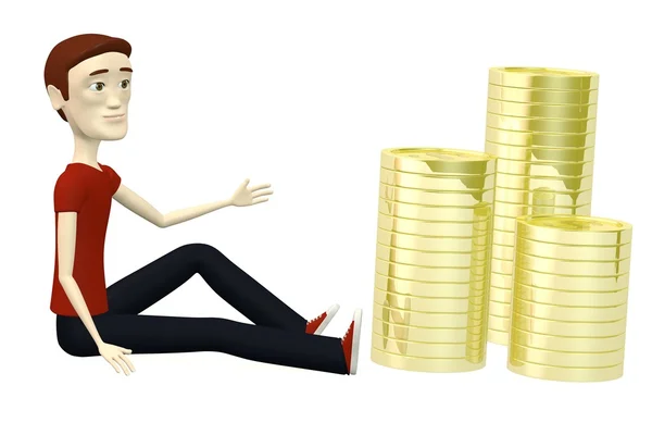 3d render of cartoon character with coins — Stock Photo, Image