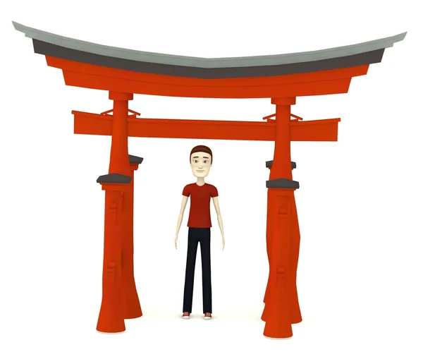 3D-Darstellung der Cartoon-Figur mit Torii-Tor — Stockfoto