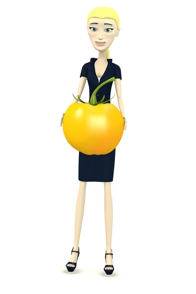 Rendering 3d del personaggio dei cartoni animati con pomodoro — Foto Stock