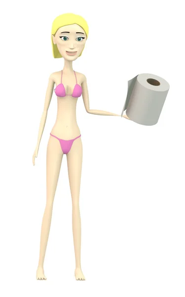 3d rendu de personnage de dessin animé avec du papier toilette — Photo