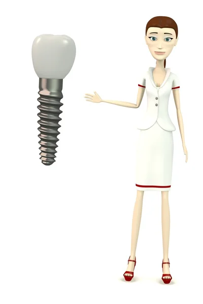 3d render of cartoon character with tooth implant — Stock Photo, Image