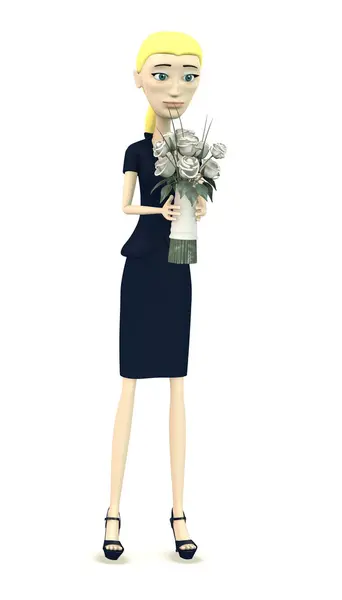 3d renderizado de personaje de dibujos animados con flor de boda — Foto de Stock