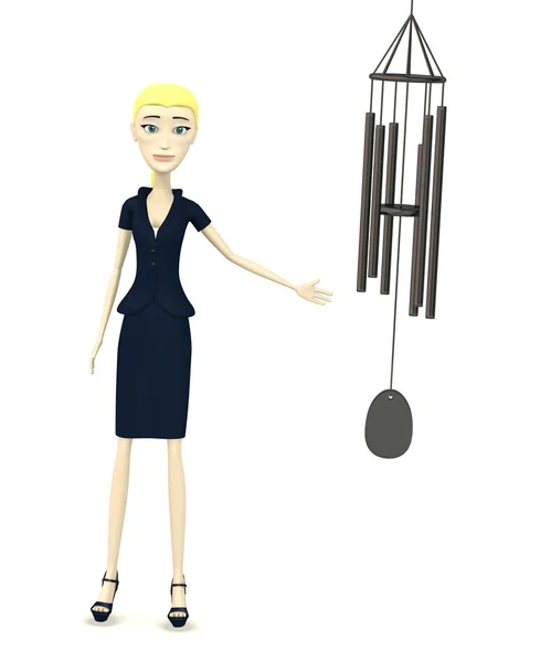3d renderizado de personaje de dibujos animados con campanas de viento —  Fotos de Stock