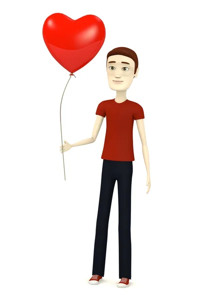 3d render of cartoon character with heart balloon — Stock Photo, Image