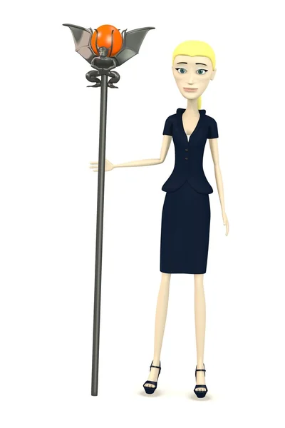 3d render of cartoon character with staff — Stock Photo, Image