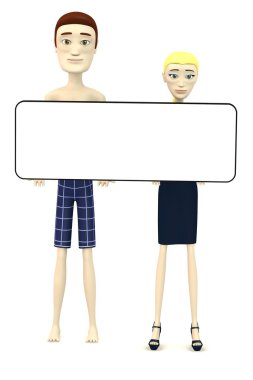 çizgi film karakterleri ile boş tahta 3D render